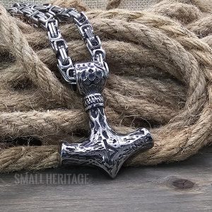 Large Mjolnir Necklace Norse Thurisaz Rune