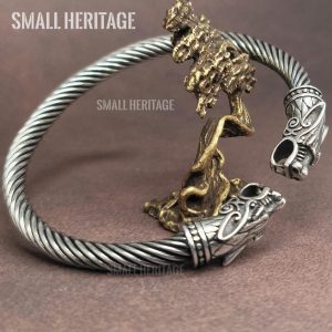 Norse Stainless Steel Cuff Viking Wolf Head Bracelet