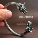 Viking Stainless Steel Cuff Norse Wolf Head Bracelet Bangle
