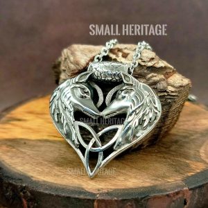Wolves Love Knot Necklace Heart Amulet