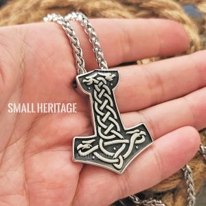 Viking Stainless Steel Necklace Norse Amulet Pendant Thor Hammer Mjolnir Men - Silver Black