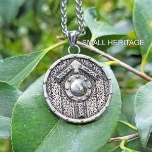 Viking Shield Necklace Tiwaz Rune Helm of Awe Pendant Nordic Men