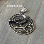 Raven Necklace Viking Helm of Awe Pendant Norse Runes Stainless Steel Amulet