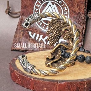 Viking Stainless Steel Wolf Head Bracelet Norse Cuff Dragon