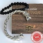 925 Sterling Silver Dragon Bracelet Viking Cuff Medieval Arm Ring