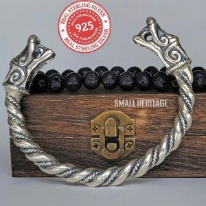 925 Sterling Silver Dragon Bracelet Viking Cuff Medieval Arm Ring