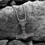 Viking Mjolnir Necklace Helm of Awe Norse Hammer Pendant