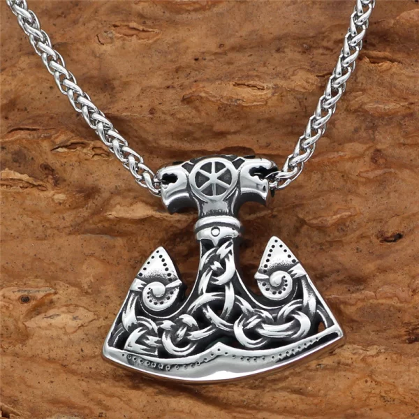 Men Viking Amulet Hammer Rune Axe Pendant Necklace Stainless Steel Odin Anchor