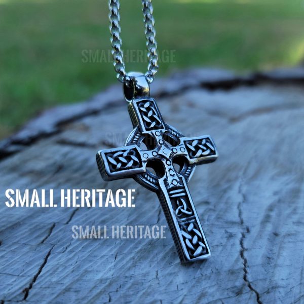 Stainless Steel Celtic Irish Cross Necklace Norse Viking Knot Pendant Men Women