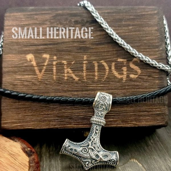 925 Sterling Silver Viking Hammer Mjolnir Pendant Odin Necklace