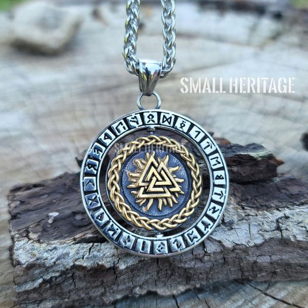 Rotating Viking Stainless Steel Necklace Norse Vegvisir Valknut Pendant Runes