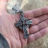 Stainless Steel Irish Celtic Cross Necklace Norse Viking Knot Large Pendant Men - Image 4