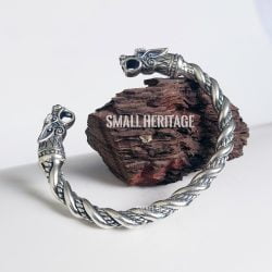 925 Sterling Silver Viking Bracelet Cuff Medieval Style Arm Ring For Men