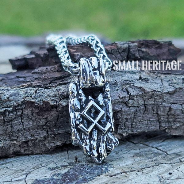 Viking Rune Necklace Stainless Steel Nordic Amulet Odin Symbol Othala Rune Men