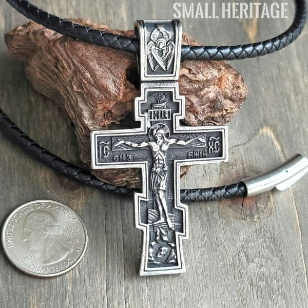 Large Orthodox Cross Necklace Stainless Steel Slavic Crucifix Pendant