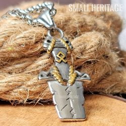 Viking Sword Necklace Stainless Steel Othala Rune Pendant Chain Odal Men Norse