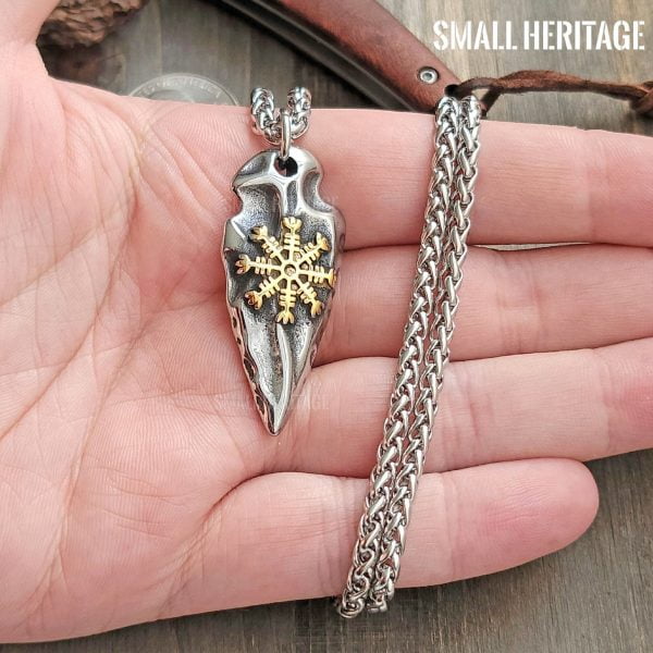 Viking Spear Necklace Stainless Steel Pendant Odin Gungnir Vegvisir Amulet