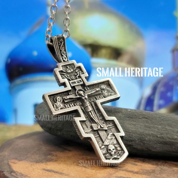 Stainless Steel Orthodox Cross Necklace Russian Slavic Pendant Men