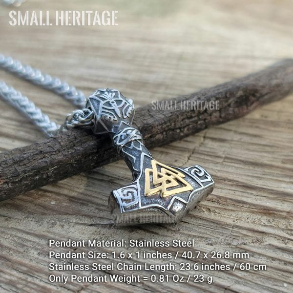 Viking Mjolnir Hammer Small Pendant Valknut Stainless Steel Necklace