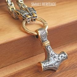 Men Viking Stainless Steel Wolf Necklace Thor Hammer Mjolnir Pendant
