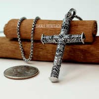 Large Silver Cross Necklace Maori Cross Pendant Vintage Style Zircon