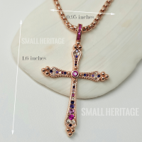 Christian Cross Necklace 925 Sterling Silver Pendant Chain Zircon Rose Gold