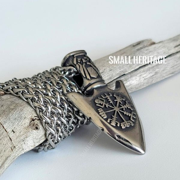 Viking Spear Necklace Two-Sided Valknut Vegvísir Amulet