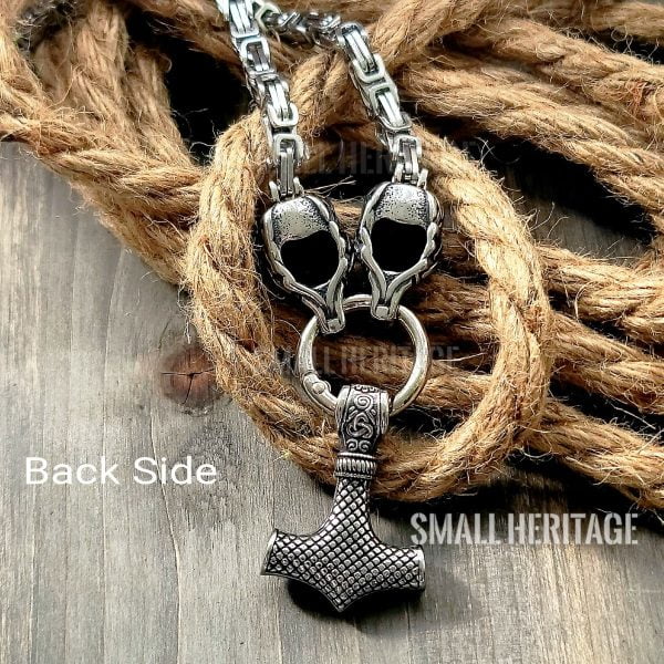 Viking Wolf Head Necklace Thor Hammer Stainless Steel Mjolnir Pendant Men