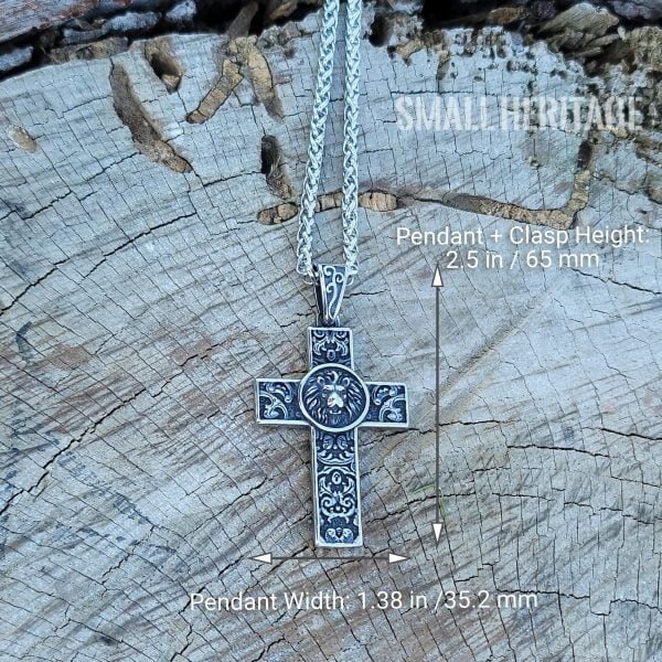 Lion Cross Necklace Stainless Steel Christian Pendant Medieval Style