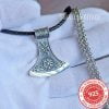 Viking Axe Necklace 925 Sterling Silver Norse Pendant Vegvisir Amulet