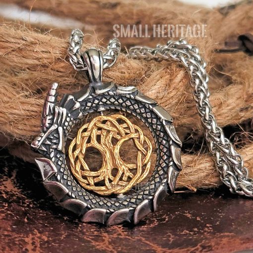 Viking Dragon Necklace 316L Stainless Steel Pendant Chain Norse Amulet Yggdrasil