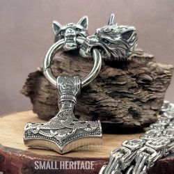 Viking Necklace Stainless Steel Thor Hammer Pendant Wolf Chain