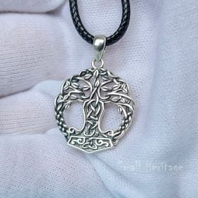 925 Sterling Silver Tree of Life Viking Yggdrasil Necklace Mjolnir Pendant