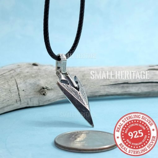 925 Sterling Silver Small Arrowhead Pendant Necklace Rope Amulet