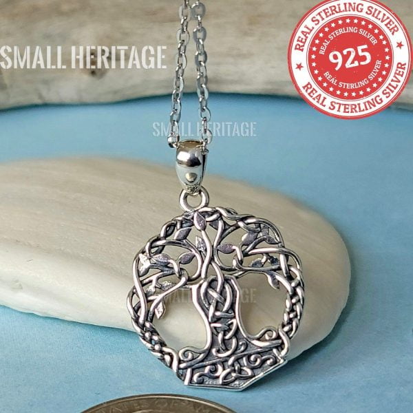 925 Sterling Silver Tree of Life Viking Yggdrasil Necklace Mjolnir Pendant