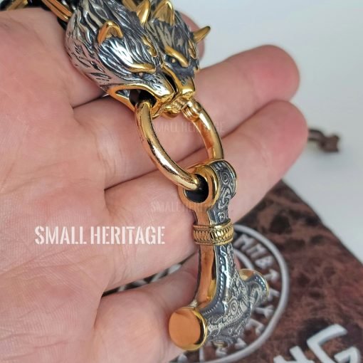 Men Viking Stainless Steel Wolf Necklace Thor Hammer Mjolnir Pendant Gold Black