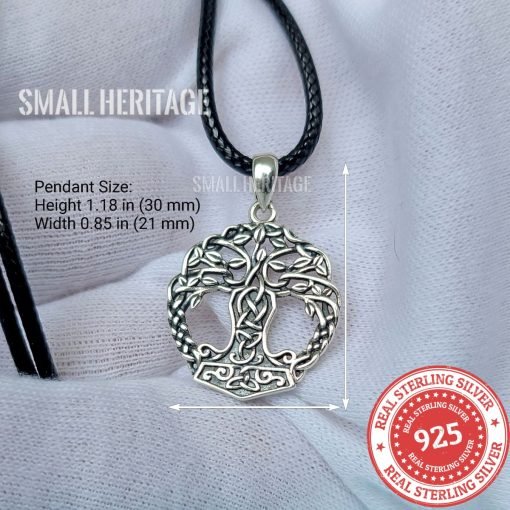 925 Sterling Silver Tree of Life Viking Yggdrasil Necklace Mjolnir Pendant