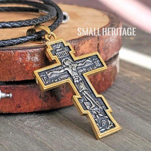Stainless Steel Cross Necklace Slavic Pendant Silver-Gold Color