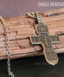Christian Cross Necklace Double Sided Stainless Steel Pendant Men Women Rope