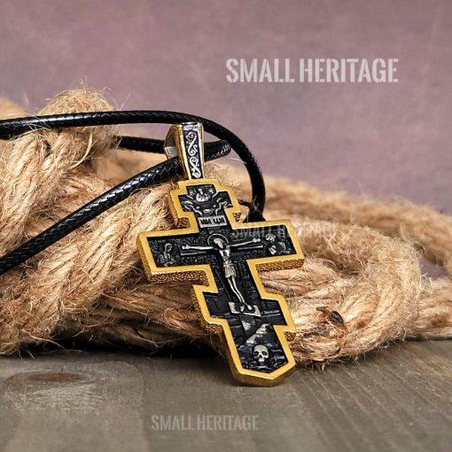 Cross Necklace Stainless Steel Slavic Gold-Black Color Orthodox Pendant
