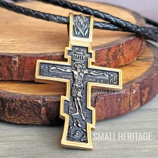 Large Orthodox Cross Necklace Gold-Black Color