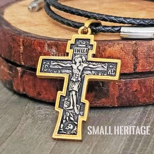 Stainless Steel Cross Necklace Slavic Pendant Silver-Gold Color