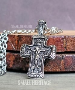 Stainless Steel Orthodox Cross Necklace Slavic Pendant Eastern European Men