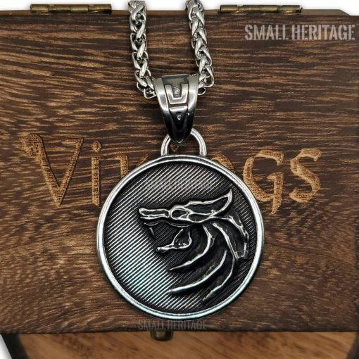 Small Heritage Wolf Head Necklace Stainless Steel Viking Witcher Pendant