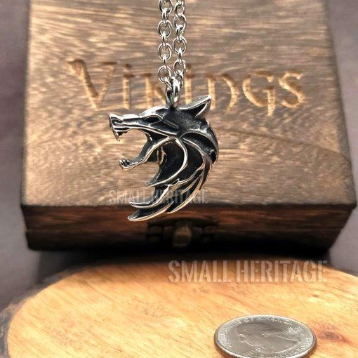 Small Heritage Wolf Head Viking Necklace Witcher Pendant