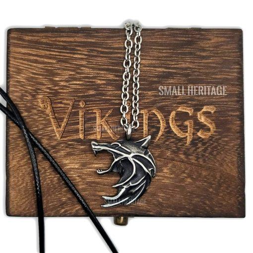 Small Heritage Wolf Head Viking Necklace Witcher Pendant
