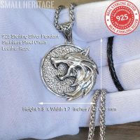 925 Sterling Silver Wolf Head Wizard Pendant Witcher Necklace
