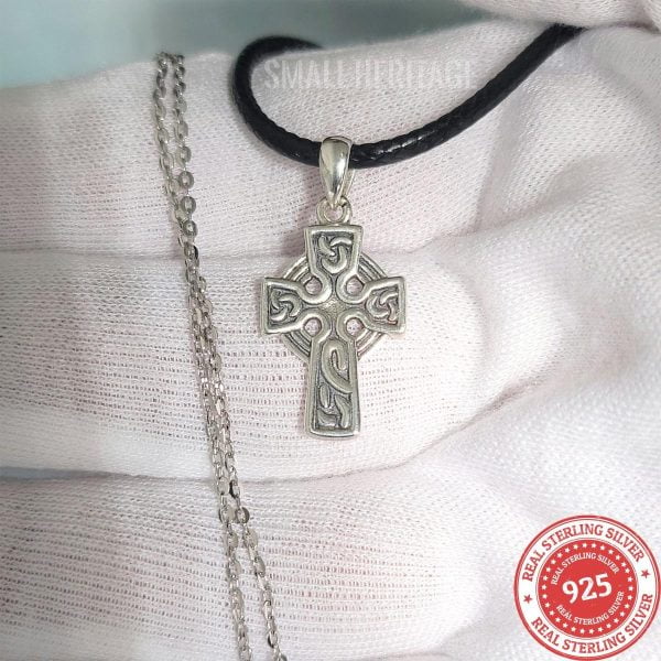 Small Heritage Celtic Cross Necklace 925 Sterling Silver Small Irish Pendant Chain