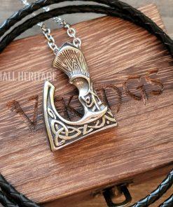 Viking Axe Necklace Stainless Steel Pendant Chain Rope Odin Thor Norse