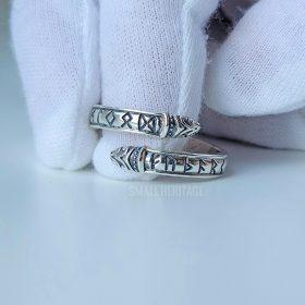 925 Sterling Silver Adjustable Viking Dragon Ring Rune Amulet